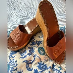 Tory Burch Wedges -size 8 (fits between 7.5-8) rich tan.